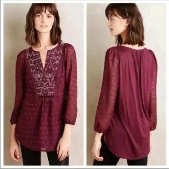 Anthropologie One September Madiran Sequin
Blouse Tunic Maroon Size Medium - Picture 1 of 9